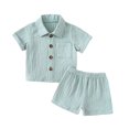 thumbnail image 1 of Baby Boys Clothes Set 6M 12M 18M 18M 24M 3Y Boys Button-Down Shirt Tops + Cotton Gauze Shorts Summer Outfit 2PCS with Pockets, 1 of 10