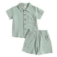 thumbnail image 1 of Baby Boys Clothes Set Toddler Infant Boys Button-down Shirt Tops + Cotton Gauze Shorts Summer Outfit 2PCS with Pockets Toddler Boy Summer Clothes 4T, 1 of 9