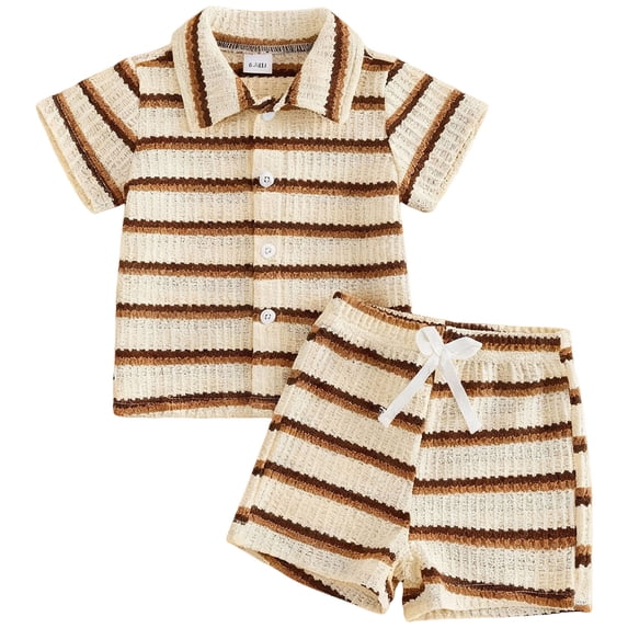 Baby Boys Clothes Set Toddler Infant Boys Button-down Shirt Tops Summer Outfit 2PCS