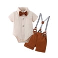 thumbnail image 1 of Baby Boys Clothes Suit 0-18 Months Gentleman 3pcs Outfits Dress Shirt Romper Bowtie Suspender Shorts, 1 of 9