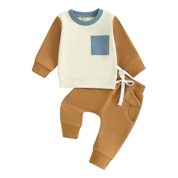 Baby Boys Clothing Sets 3M 6M 12M 18M 2Y Children Sweatshirt Kids Clothes Baby Contrast Color Long Sleeve Pullover Tops Pant Suits 2pcs