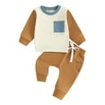 thumbnail image 1 of Baby Boys Clothing Sets 3M 6M 12M 18M 2Y Children Sweatshirt Kids Clothes Baby Contrast Color Long Sleeve Pullover Tops+ Pant Suits 2pcs, 1 of 10