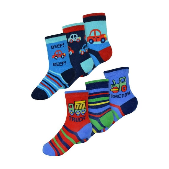 Baby Boys Cotton Cars Trucks Design Pattern Socks | 6 Pair Multipack | Sock Snob | Socks for Toddler
