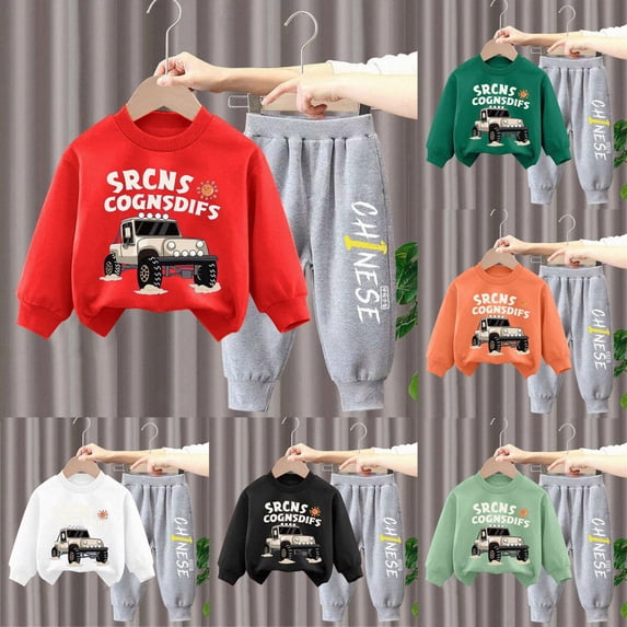 Baby Boys Cute Print Long Sleeve Sweatshirts and Stripe Long Pants Toddler Fall Winter Outfits(Black,12-18 Months)