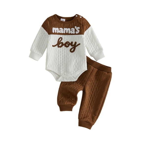 Baby Boys Fall Outfits Long Sleeve Letter Embroidery Romper + Pants Set