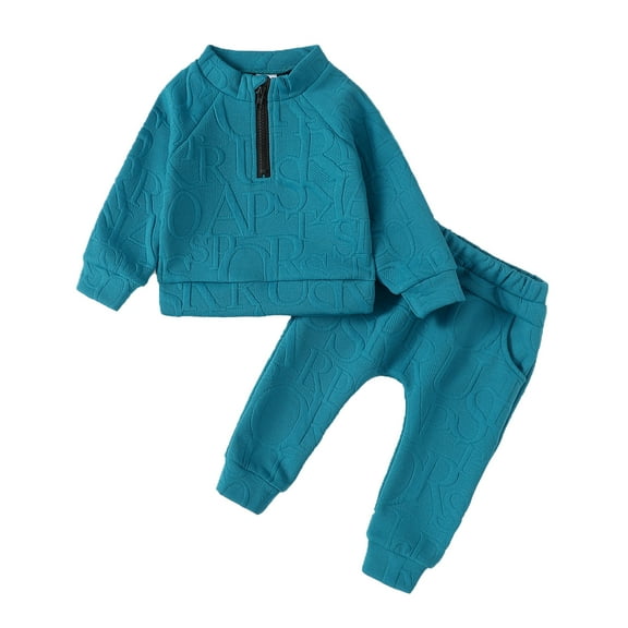 Baby Boys Fall Winter Outfits Jacquard Weave Half Zip Long Sleeve Tops Elastic Pants Set 2Pcs Clothing From 6M-3Y
