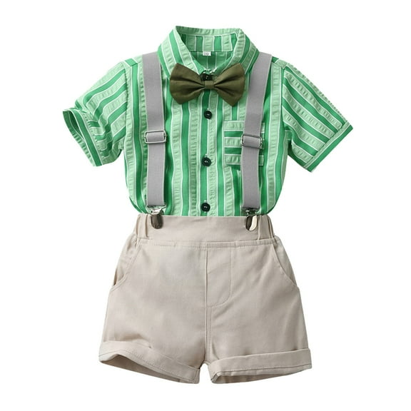 Baby Boys Formal Suit Set Short Sleeve Romper Suspenders Shorts Pants Bowtie Wedding Tuxedo Outfits Cake Smash Clothes 3 Piece Set Cake Smash Outfit