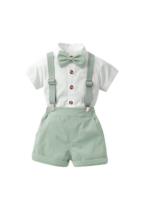 Baby Boys Formal Suit Set Short Sleeve Romper Suspenders Shorts Pants Bowtie Wedding Tuxedo Outfits Cake Smash Clothes