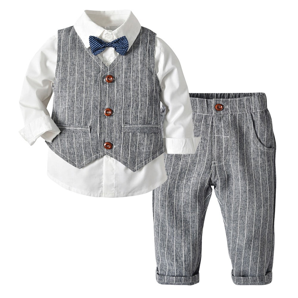 Baby Boys Formal Suit Toddler Gentleman Set Dress Slim Fit Shirt+Vest