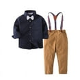 thumbnail image 1 of Baby Boys' Gentleman Clothes Sets Bow Tie Shirts + Suspender Pants (Navy Blue Shirt + Khaki pants, 5-6 Years), 1 of 4