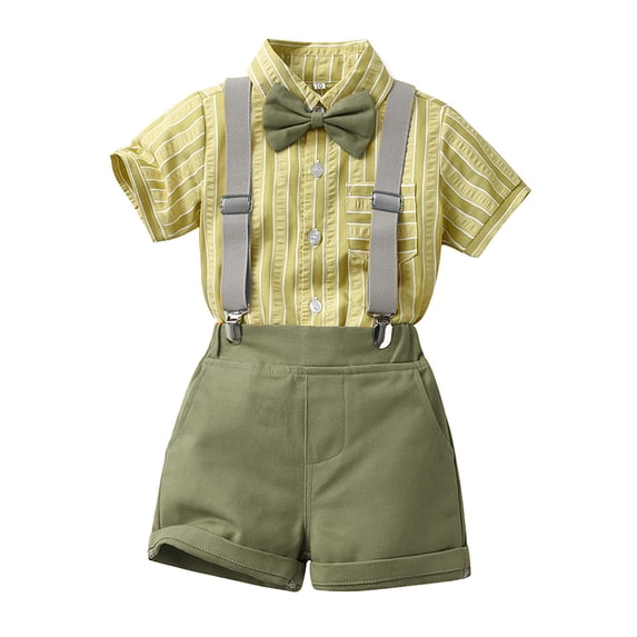 Baby Boys Gentleman Outfits Shorts Sets,Infant Shirt + Shorts + Bow Tie + Suspenders