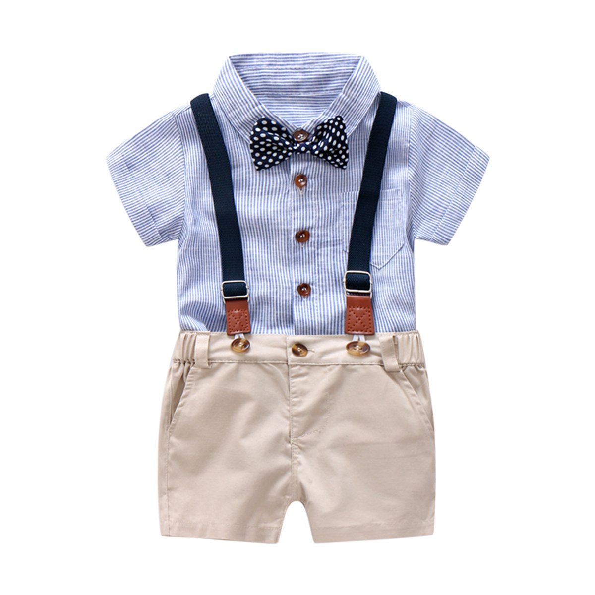 Baby Boys Gentleman Outfits Suits, Infant Blue Shirt+Bib Shorts+Tie