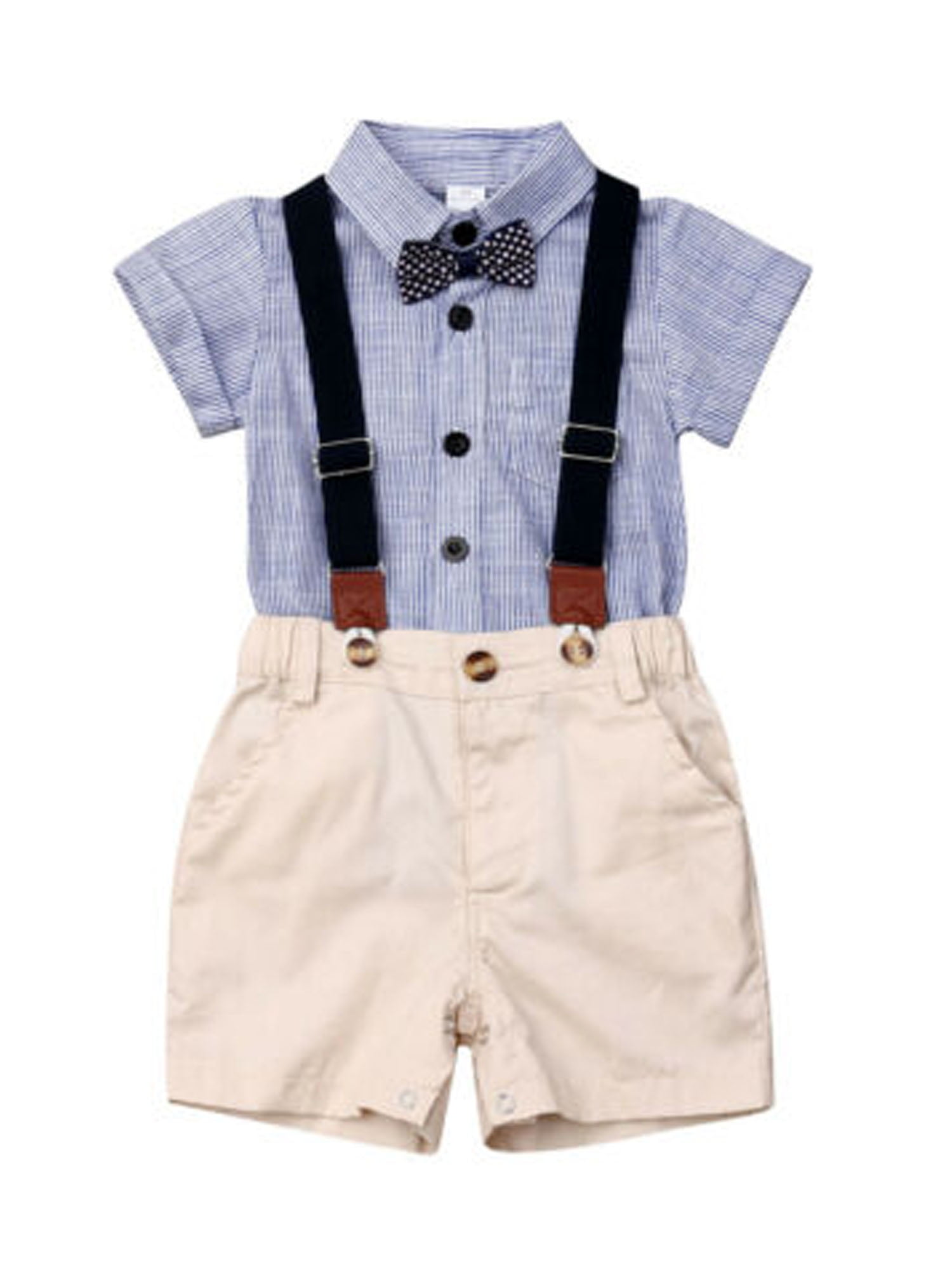 Baby Boys Gentleman Outfits Suits, Infant Short Sleeve Shirt+Bib Pants