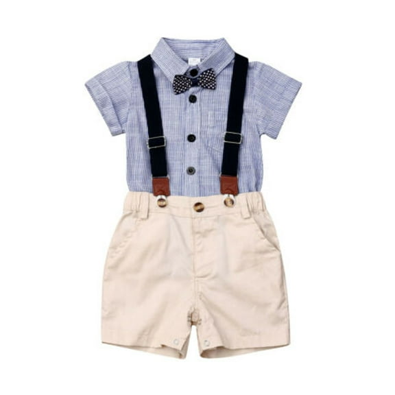 Baby Boys Gentleman Outfits Suits, Infant Short Sleeve Shirt+Bib Pants+Bow Tie Overalls Clothes Set