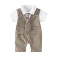 thumbnail image 1 of Baby Boys Gentleman Romper One Piece Shorts Sleeve Bowtie Outfit Formal Wear Overall Tuxedo Suit,Khaki,0-3 Months, 1 of 4