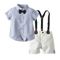 thumbnail image 1 of Baby Boys Gifts Toddler Baby Boys Fashion Short Sleeve Stripe Blouse Tie Solid Color Overalls Gentleman's Suit Going Out Outfits for Girls, 1 of 9