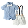 thumbnail image 1 of Baby Boys Gifts Toddler Baby Boys Gentleman Bow Tie Plaid T-Shirt Tops+Suspender Shorts Outfits Going Out Outfits for Girls, 1 of 9