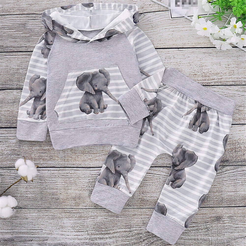 Baby Shark 2-piece Baby Boy Cotton Hooded Bodysuit and Stripe Pants Sets