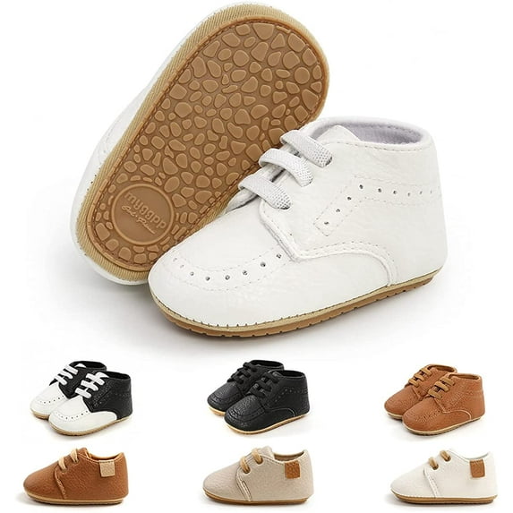 Baby Boys Girl Lace Up Leather Sneakers Soft Rubber Sole Infant Moccasins Newborn Oxford Loafers Rubber Sole Anti-Slip Toddler Wedding Uniform Dress Shoes 0-18 Months