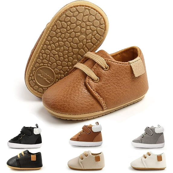 Baby Boys Girl Lace Up Leather Sneakers Soft Rubber Sole Infant Moccasins Newborn Oxford Loafers Rubber Sole Anti-Slip Toddler Wedding Uniform Dress Shoes 0-18 Months