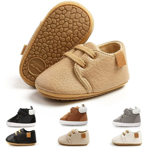Baby Boys Girl Lace Up Leather Sneakers Soft Rubber Sole Infant Moccasins Newborn Oxford Loafers Rubber Sole Anti-Slip Toddler Wedding Uniform Dress Shoes 0-18 Months