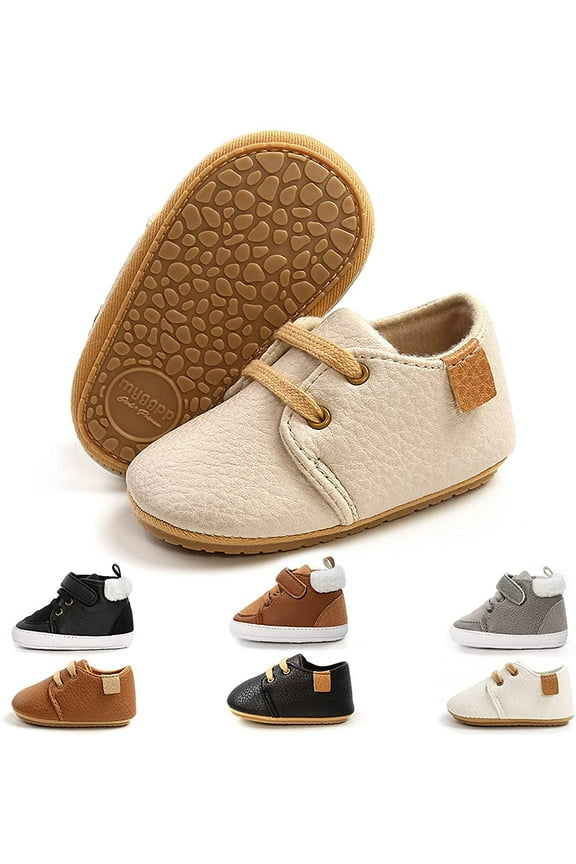 Baby Boys Girl Lace Up Leather Sneakers Soft Rubber Sole Infant Moccasins Newborn Oxford Loafers Rubber Sole Anti-Slip Toddler Wedding Uniform Dress Shoes 0-18 Months