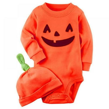 Baby Boys Girl Pumpkin Jumpsuit + Hat Bodysuit Outfit Set