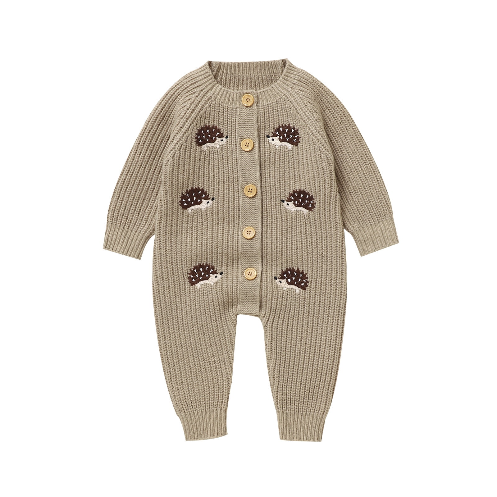 Baby Boys Girls Animals Knit Romper Sweater Long Sleeve Button Down