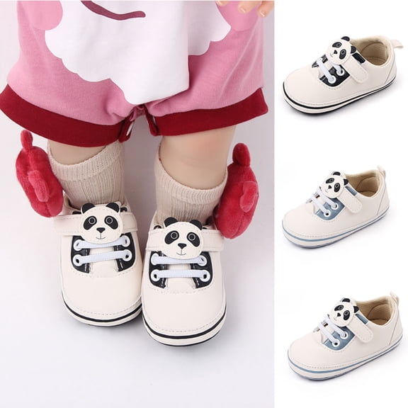 Baby Boys Girls Ankle Sneakers Soft Rubber Sole Panda Crib Shoes Toddler First Walkers Black 0 M-6 M
