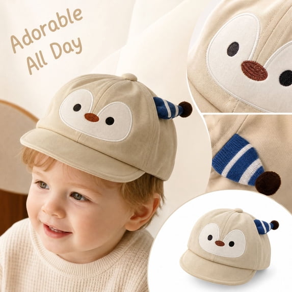 Baby Boys Girls Baseball Cap Windproof Sun Hat Infant Toddler Duckbill Cap Soft Brim Cartoon Penguin Pattern Casual Outdoor Hat