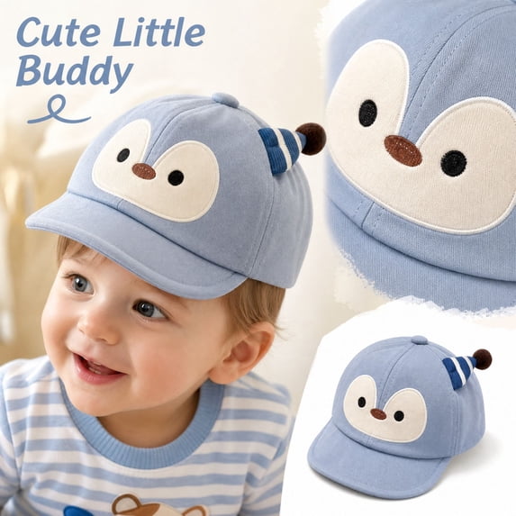 Baby Boys Girls Baseball Cap Windproof Sun Hat Infant Toddler Duckbill Cap Soft Brim Cartoon Penguin Pattern Casual Outdoor Hat