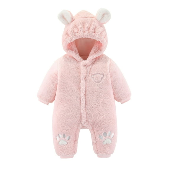 Baby Boys Girls Bear Ears Costume Winter Autumn Warm Flannel Romper Toddler Animal Hooded Jumpsuit Newborn Infant Jumpsuit Pink 9-12 Months
