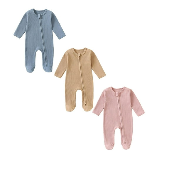 Baby Boys Girls Bodysuit Pajamas Romper Jumpsuit Thin Long Sleeves Sleeper Newborn Clothes 3PCS