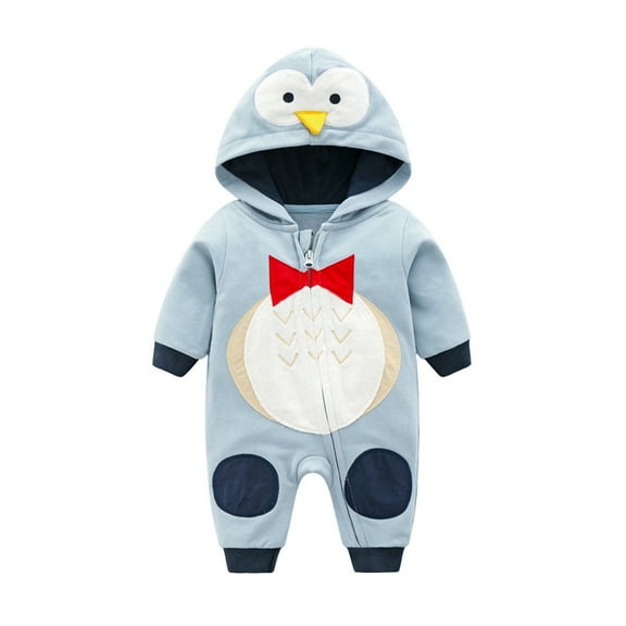 Baby Boys Girls Bodysuits Bow Long Sleeve Cartoon Penguin Chicken Zipper Modeling Hooded Jumpsuit Baby Boys Girls Lovely Playtime And Outdoor Bodysuits，0 -3 Months