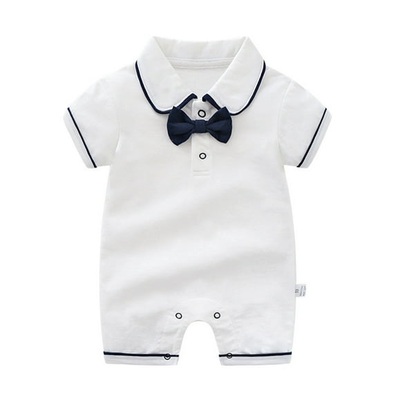 Baby Boys Girls Bodysuits Bow Short Sleeve Turn-Down Collar Jumpsuit Baby Boys Girls Formal Wedding Birthday Party Pageant Ball Gowns Bodysuits,0 -3 Months