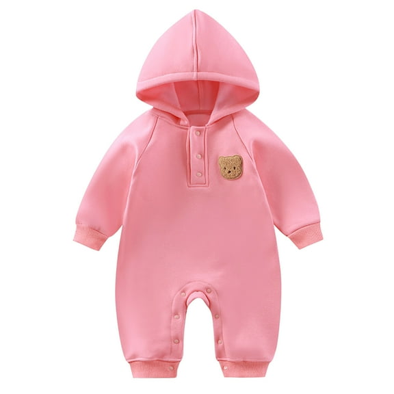 Baby Boys Girls Bodysuits Long Sleeve Solid Color Bear Graphic Hooded Jumpsuit Snowsuit Baby Boys Girls Warm Stylish And Comfortable Bodysuits，3 -6 Months