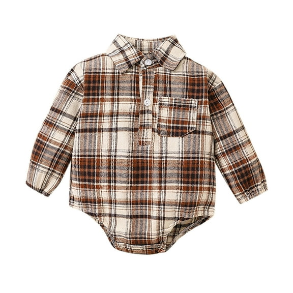 Baby Boys Girls Bodysuits Plaid Long Sleeve Turn-Down Collar Shirt Bodysuit Casual Wear Cute Athleisure Baby Boys Girls Bodysuits，12 -18 Months