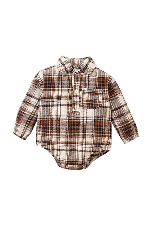 Baby Boys Girls Bodysuits Plaid Long Sleeve Turn-Down Collar Shirt Bodysuit Casual Wear Cute Athleisure Baby Boys Girls Bodysuits,3 -6 Months