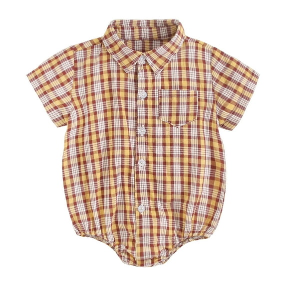 Baby Boys Girls Bodysuits Short Sleeve Plaid Turn-Down Collar Button Bodysuits Baby Boys Girls Summer Comfort And Style Bodysuits,6 -12 Months