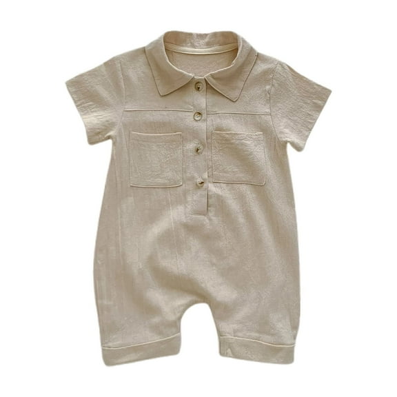 Baby Boys Girls Bodysuits Short Sleeve Turn-Down Collar Solid Color Jumpsuit Baby Boys Girls Summer Fashion Outdoor Leisure Bodysuits，0 -6 Months