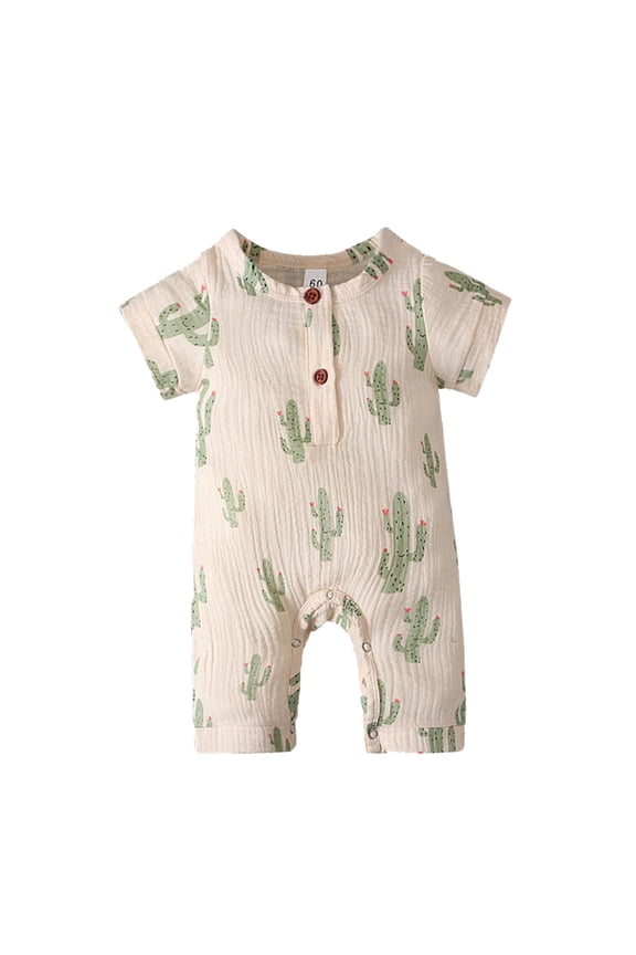 Baby Boys Girls Bodysuits Short Sleeves Round Neck Rainbow Cactus Printing Jumpsuit Baby Boys Girls Outdoor Home Comfortable Everyday Wear Bodysuits,18 -24 Months