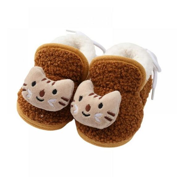 Baby Boys Girls Bootie Slippers, Newborn Winter Cartoon Soft Sole Shoes, Plush Warm Infant Toddler Prewalker Boots, Brown