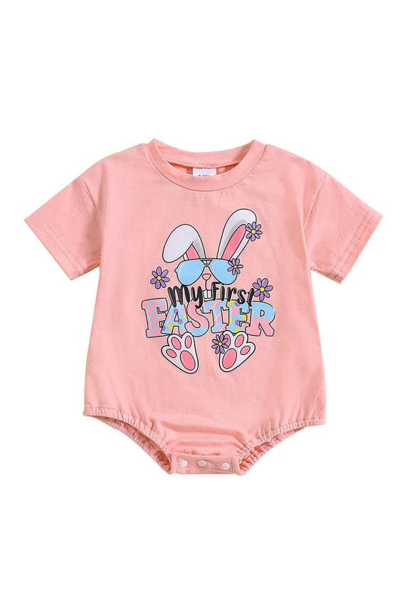 Baby Boys Girls Bunny Outfit My First Easter Outfits Ribbed Bodysuit Romper With Long Bunny Ear Hat Fashion Romper Bunny Outfit