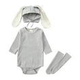 thumbnail image 1 of Baby Boys Girls Bunny Outfits Ribbed Bodysuit Romper With Long Bunny Ear Hat Socks Clothes Set Easter Gift Clothes Palywear Grey 0 Months-3 Months, 1 of 3