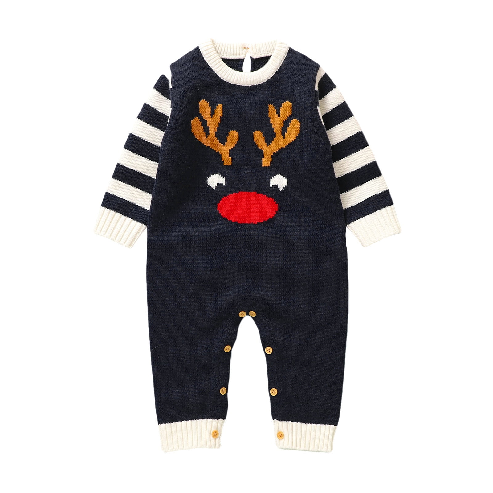 Baby Boys Girls Christmas Knit Romper Sweater Deer Long Sleeve Striped