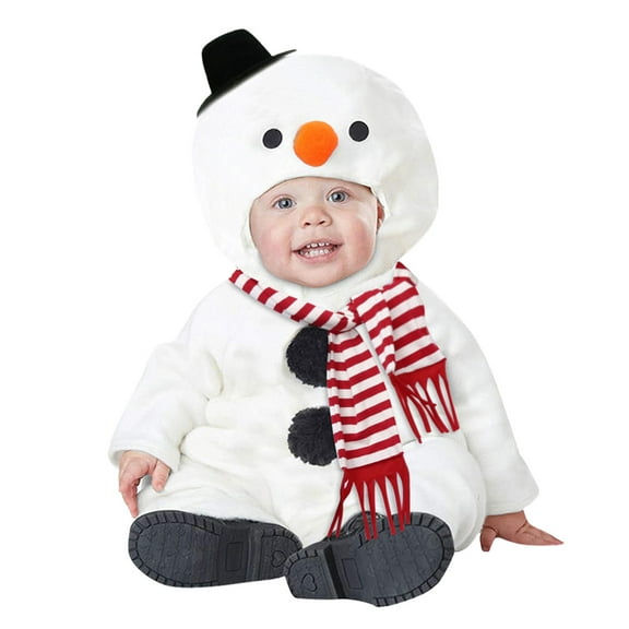 Baby Boys Girls Christmas Snowman Hooded Romper Jumpsuit with Scarf Set White 12-18 Months
