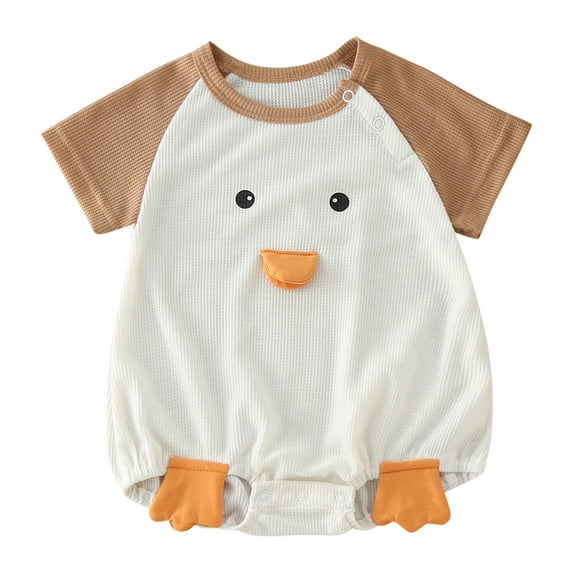 Baby Boys Girls Clothes 12 to 18 Months Cute Cartoon Design Short Sleeve Bodysuit Casual Crewneck Breathable Cotton Rompers Pullover Tops Z01-Brown 12-18 Months