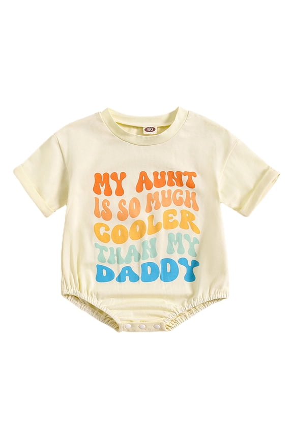 Baby Boys Girls Clothes My Aunt is Cooler Than My Daddy Bodysuit Letter Print Short Sleeve Rompers Casual Crewneck Breathable Cotton Summer Romper Beige 12-18 Months
