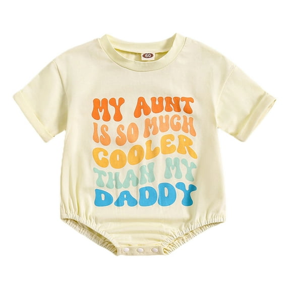Baby Boys Girls Clothes My Aunt is Cooler Than My Daddy Bodysuit Letter Print Short Sleeve Rompers Casual Crewneck Breathable Cotton Summer Romper Beige 3-6 Months
