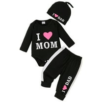 Baby Boys Girls Clothes I Love Mom Dad Bodysuit Pant and Hats Newborn Infant Romper T Shirt Sweatpants Outfits Set